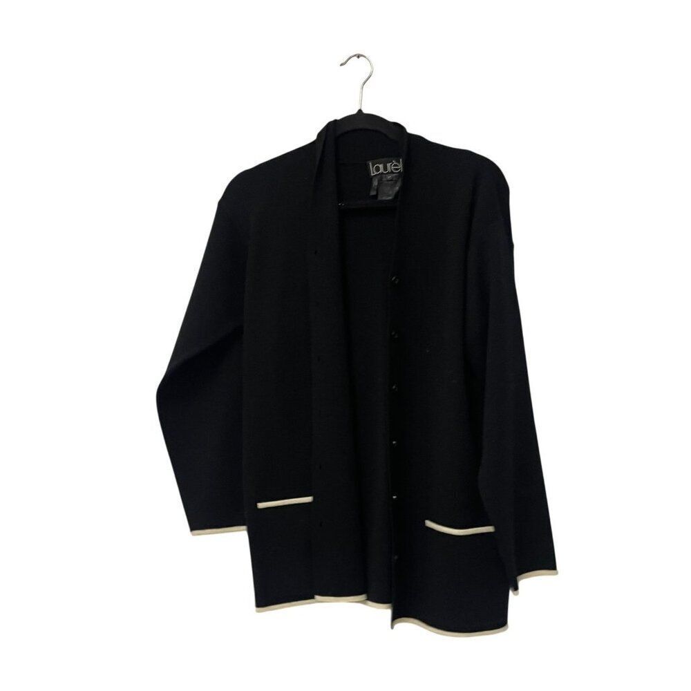 Laurèl Womens Cardigan Sweater Size 34 S Black Button Up Long Sleeve Pure Wool